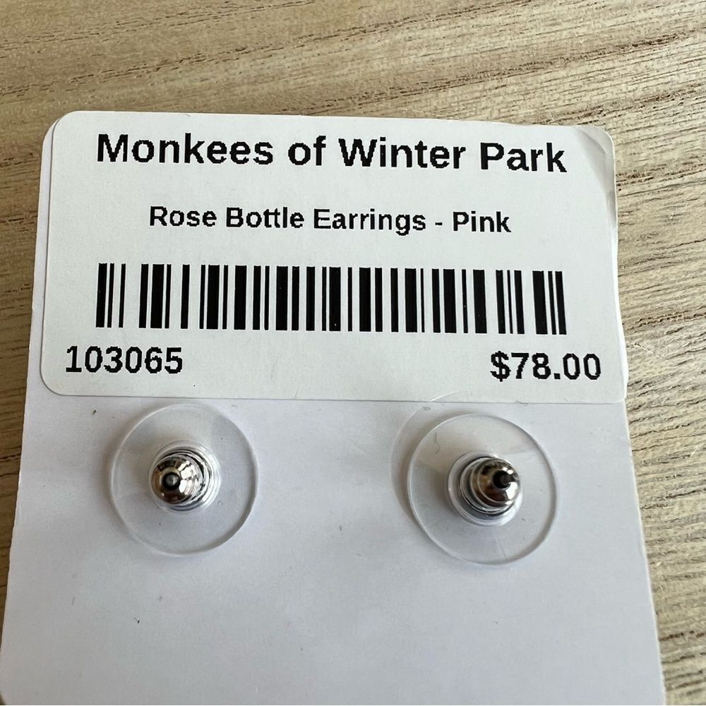 New Monkees of Winter Park Pink Rose Bottle Beaded Sequin Dangle Post Earrings - Picture 4 of 9